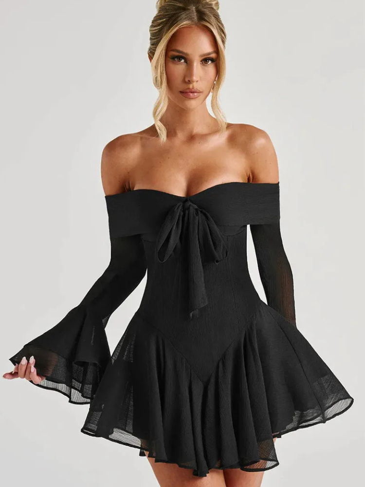 Strapless Flare Sleeve Party Dress – Charm & Feminine Style